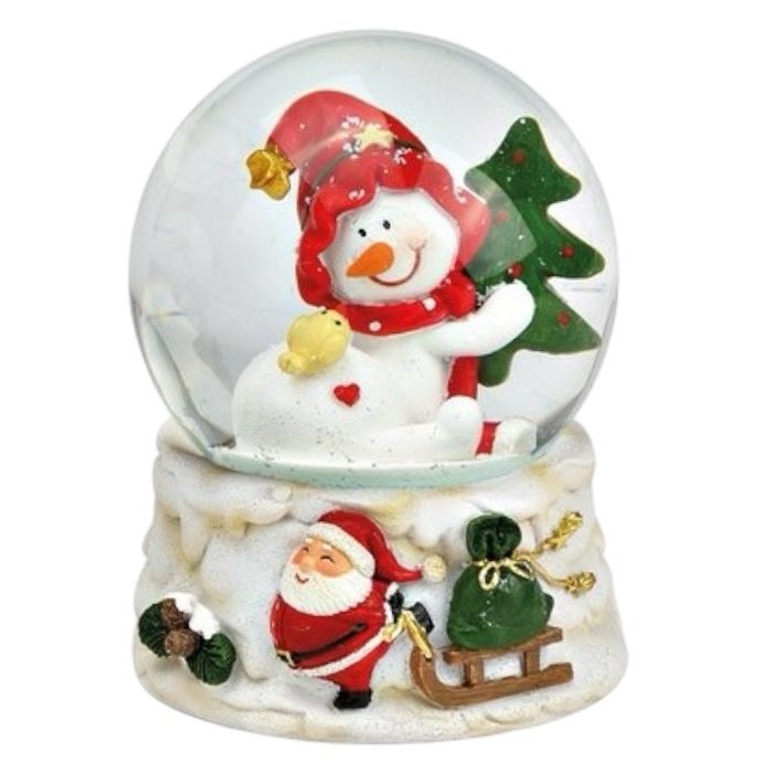 Snöglob med snögubbe och gran