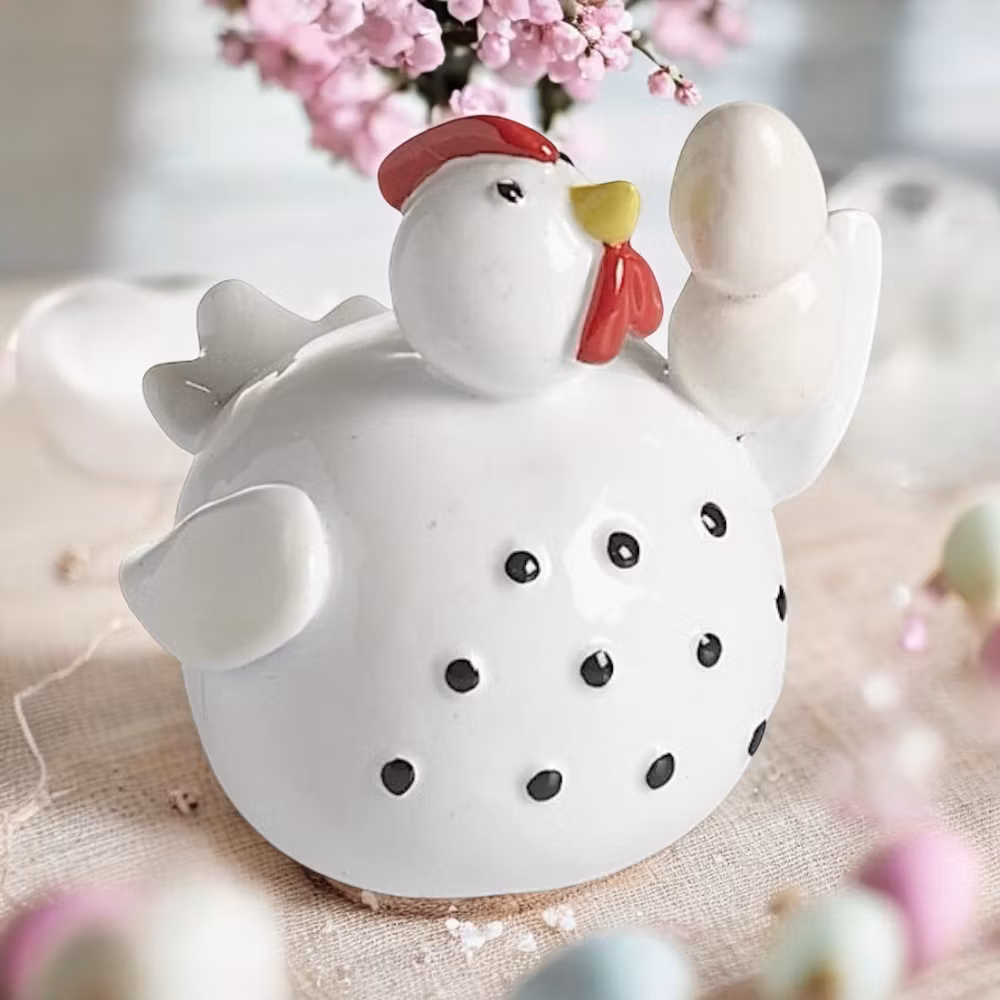 Höna med ägg, vit
