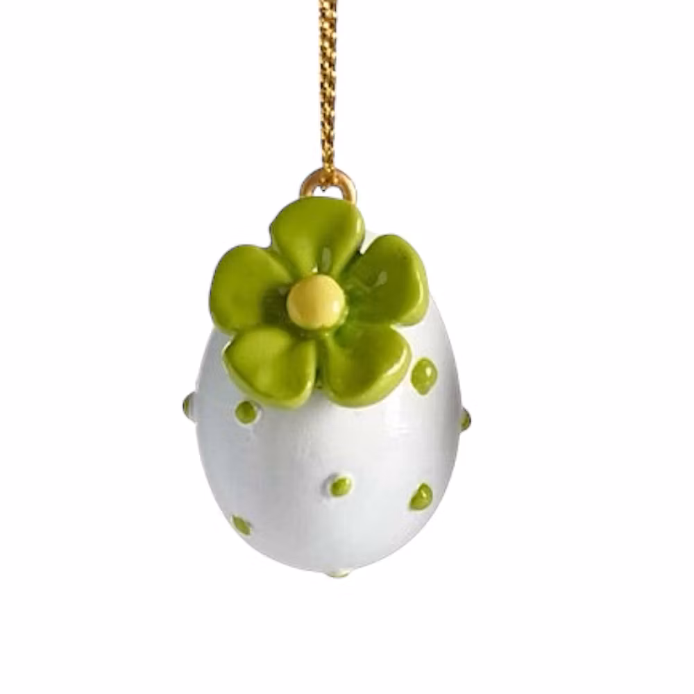 Ägg att hänga, vitt med grön blomma