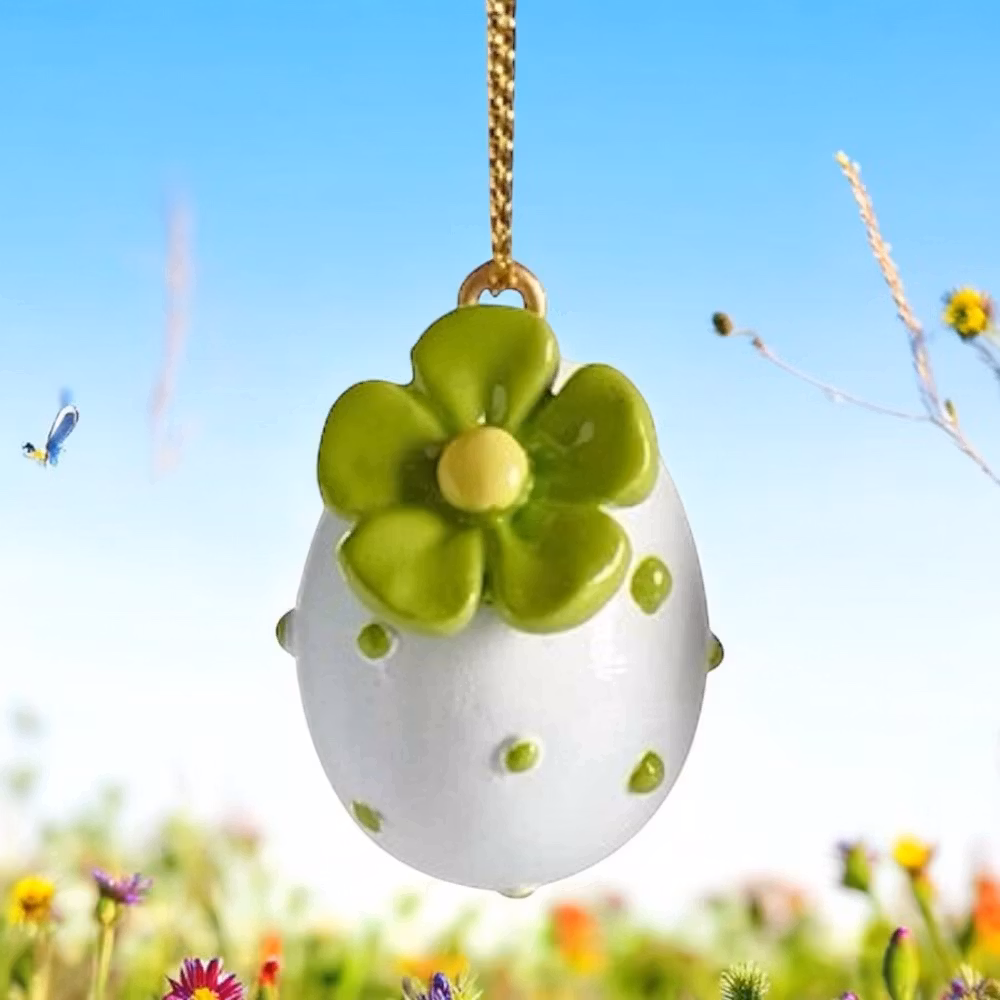 Ägg att hänga, vitt med grön blomma