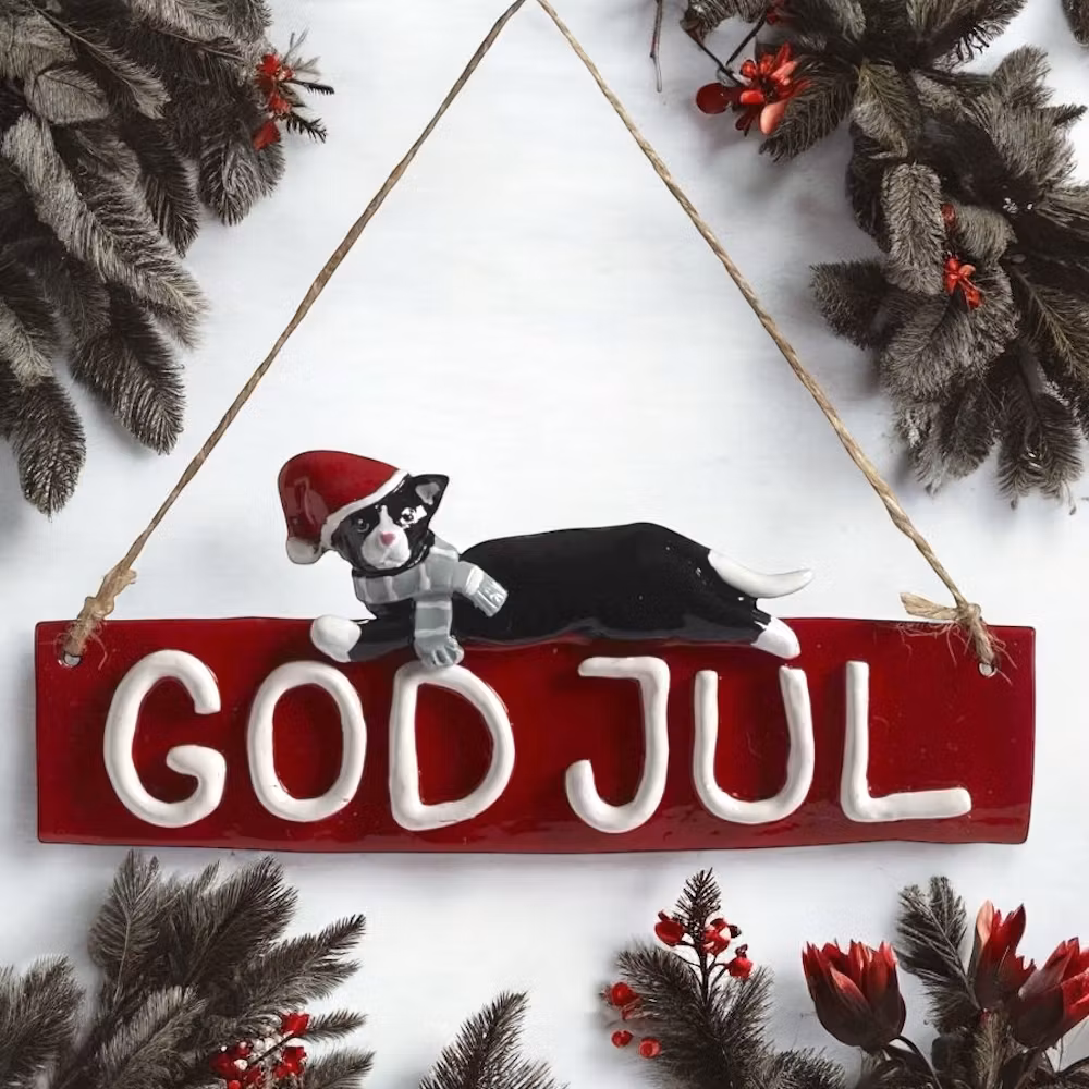 GOD JUL-skylt katten Dolly