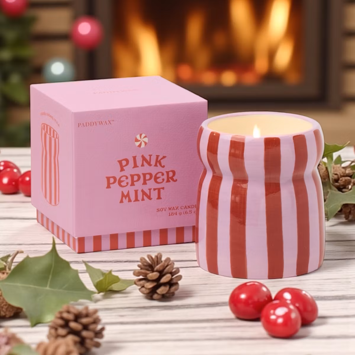 Doftljus Cabana Röd/Rosa Randig, Pink Peppermint