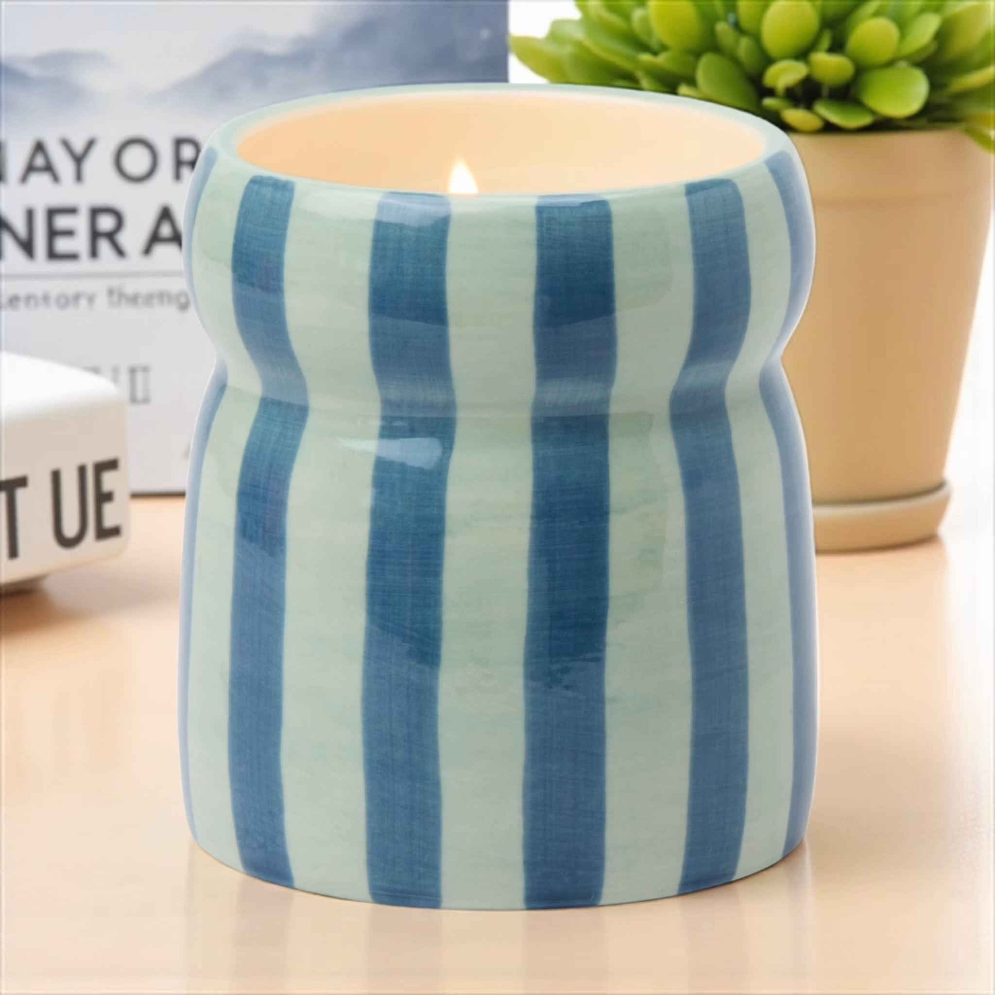 Doftljus Cabana Blå/Marinblå Randig, Warm Cider