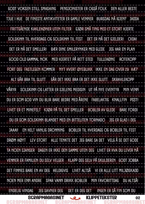 Tekster 0102, SORT - Pensjonist Klippetekster A4