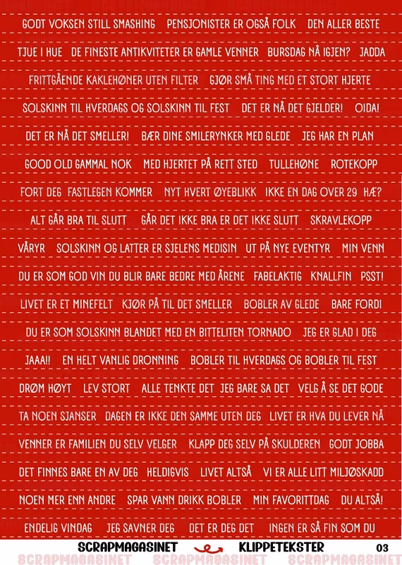 Tekster 0103, RØD - Pensjonist Klippetekster A4