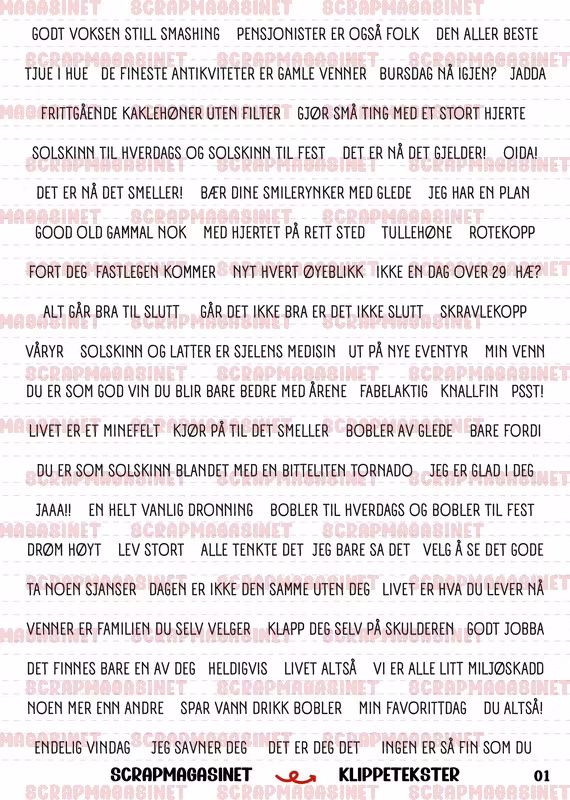 Tekster 0101, HVIT - Pensjonist Klippetekster A4