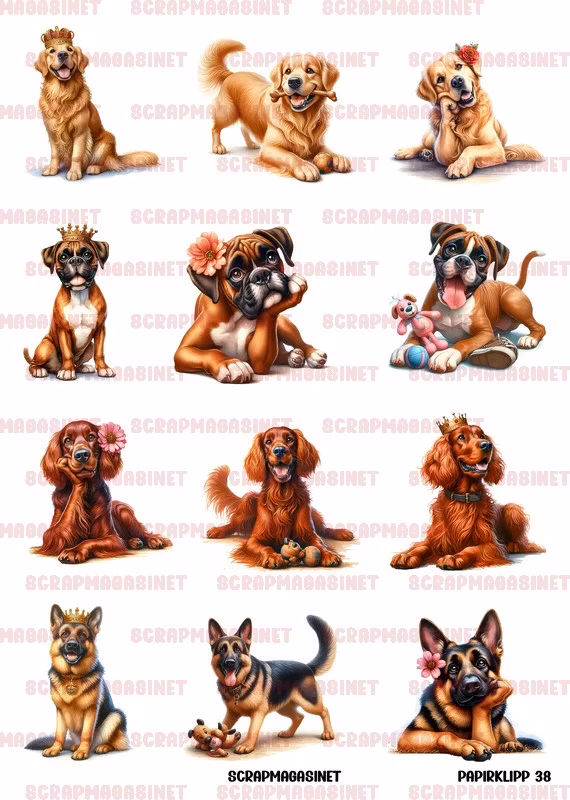 Papirklipp 38 - Golden retriver boxer irsk setter shæfer A4