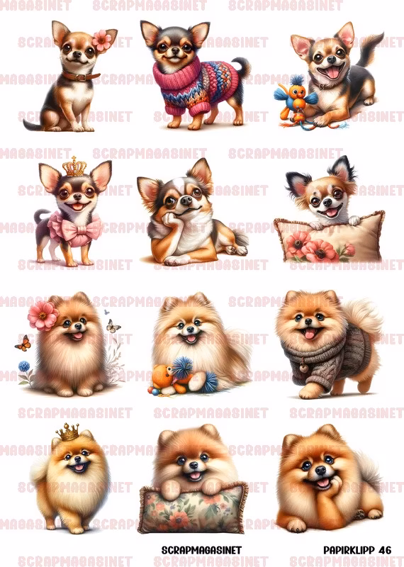 Papirklipp 46 - Pomeranian og chihuahua A4