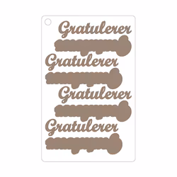 Gratulerer #1, selvklebende laserkutt på plate 9x14cm