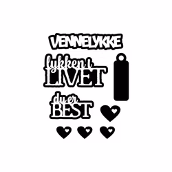 Vennelykke, selvklebende laserkutt på plate 9x14cm