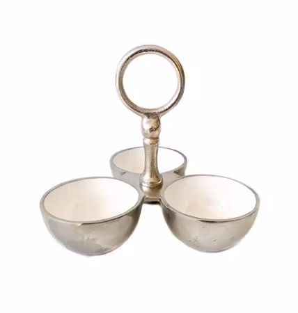 3 Bowl with Stand with White Enamel