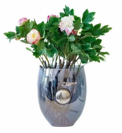 Vase black luster silver knob small