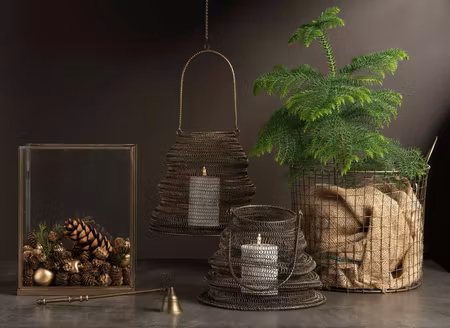 Lykta Glas Cube Ant.Mässing