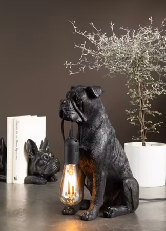 Bordslampa Hund Svart/Brun Poly