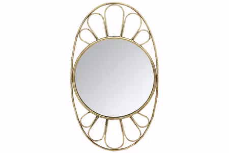 Spegel Oval Metall Bambu Mässing