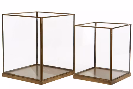 Lykta Glas Cube Ant.Mässing