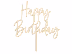 Cake topper trä, Happy Birthday