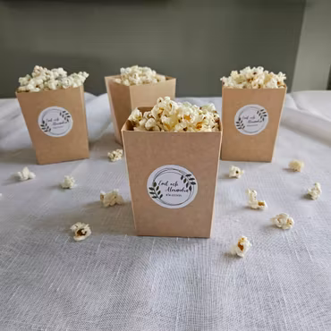 Popcornbägare & Stickers bröllop (valfri design)