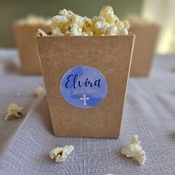 Popcornbägare & Stickers, dop blå