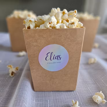Popcornbägare & Stickers, födelsedag pastell