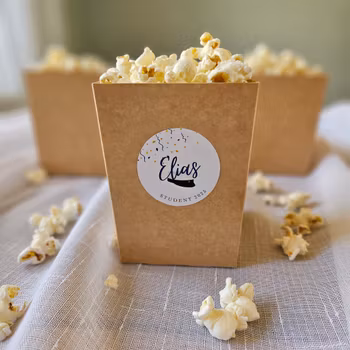 Popcornbägare & stickers, vit student