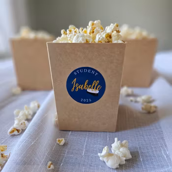 Popcornbägare & stickers, blå student