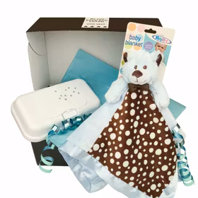 Doppresent pojke - Funkybox ToGo vit & Snuttefilt Nalle blå