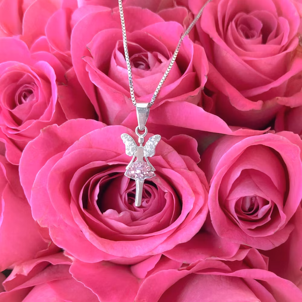 Doppresent flicka - Silverhalsband LYCKOFE ROSA