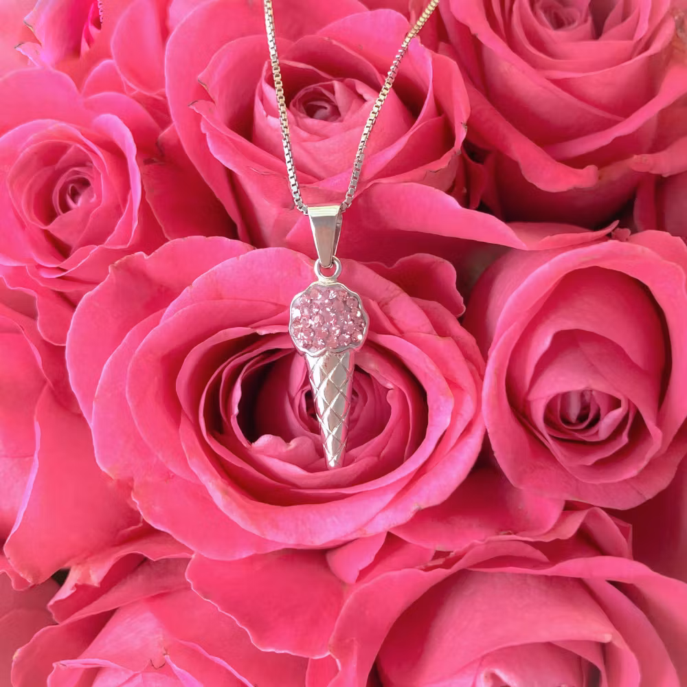 Doppresent flicka -  Silverhalsband GLASSTRUT ROSA