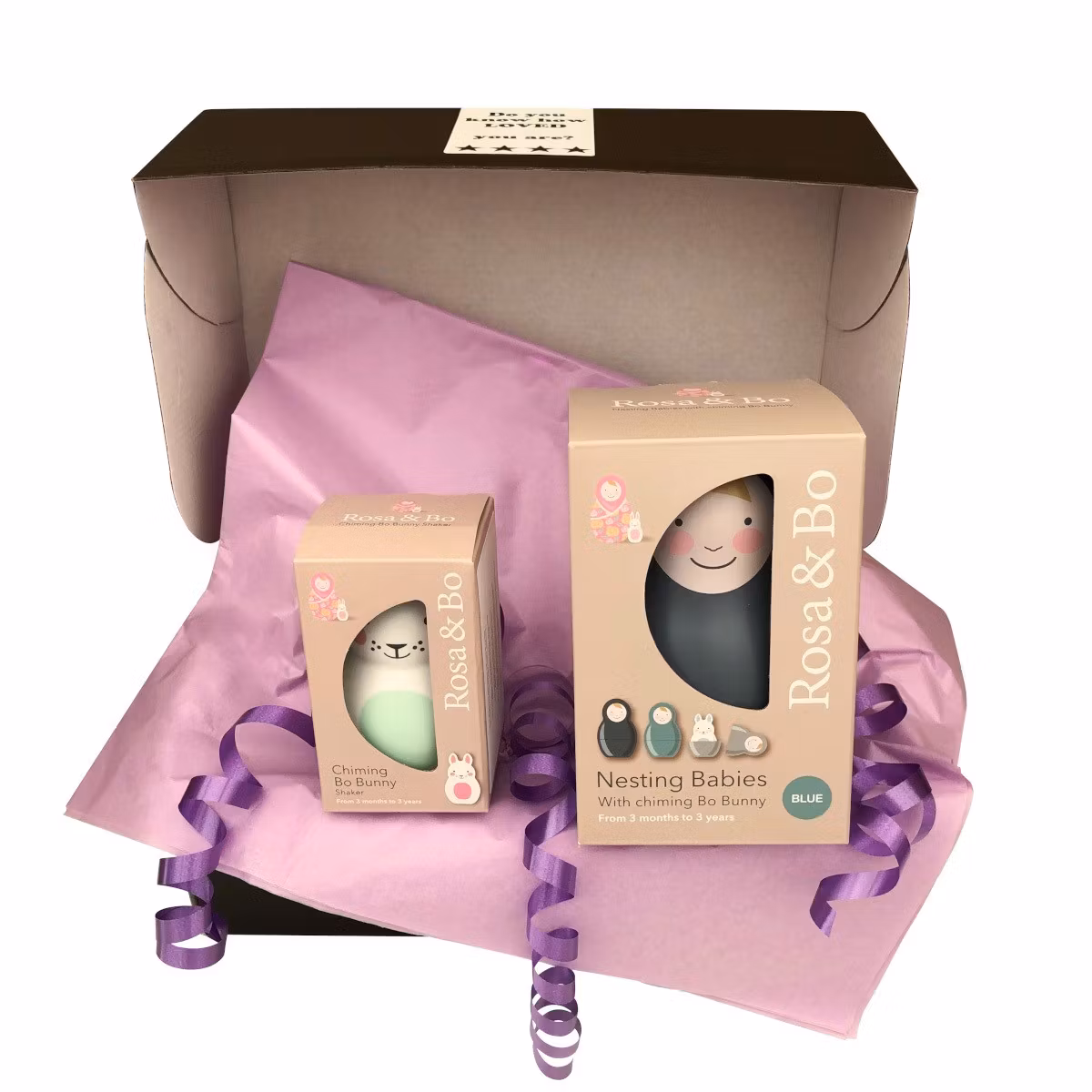 Doppresent pojke - Rosa & Bo Pastellblå & Skallra Kanin Mint