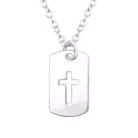 Halsband till pojke Platta med Kors - barnhalsband i silver