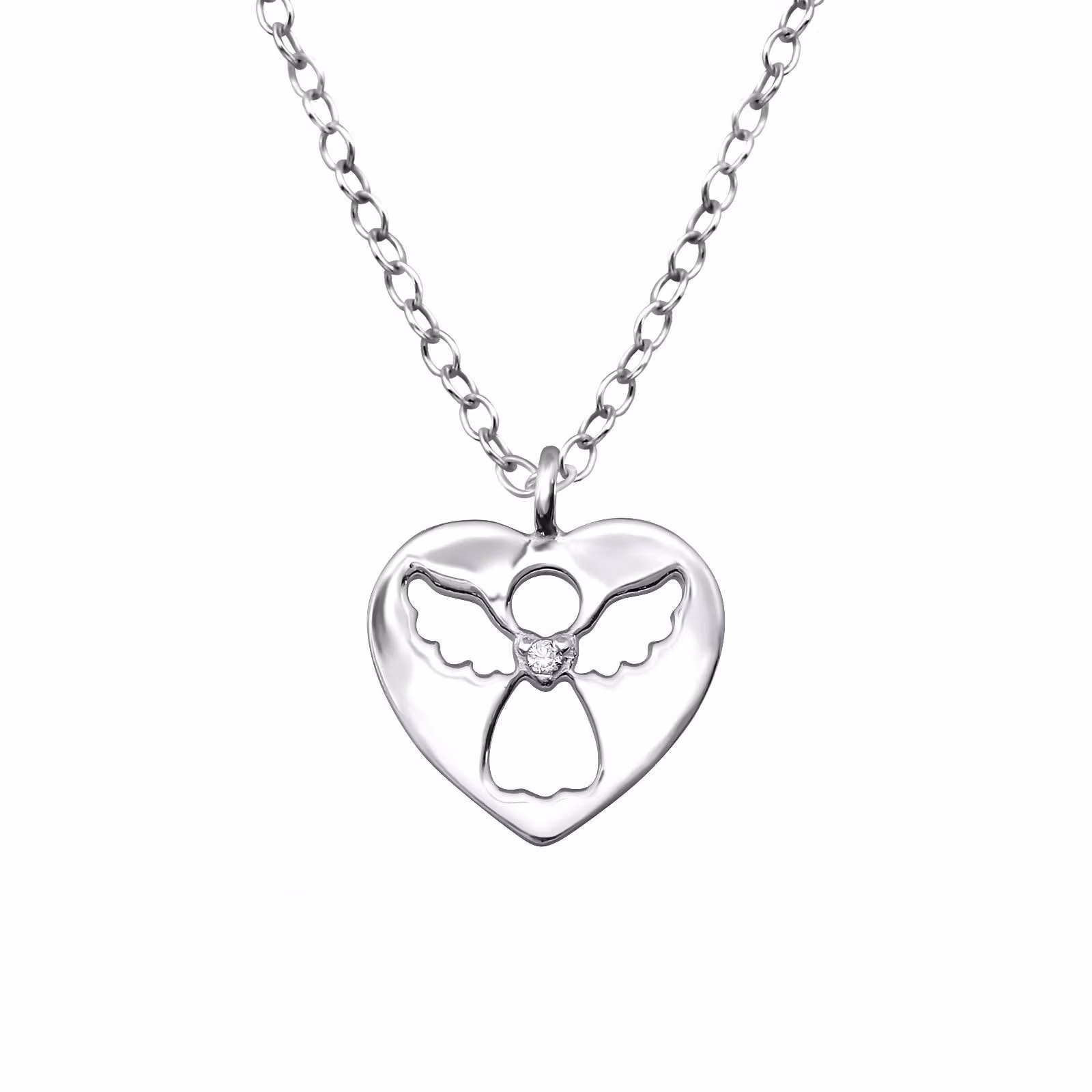 Doppresent flicka - dopsmycke Hjärta med Ängel i äkta 925 sterling silver - söt dopgåva Skyddsängel