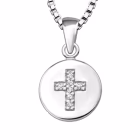 Halsband till pojke liten platta med kors i äkta silver