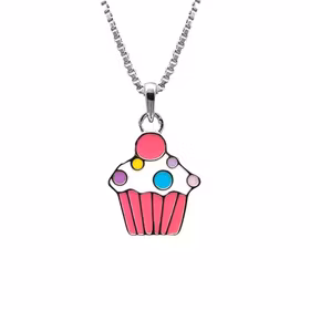 Doppresent flicka - halsband i silver med söt rosa Cupcake