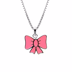 Doppresent flicka - halsband i silver med söt rosa Rosett