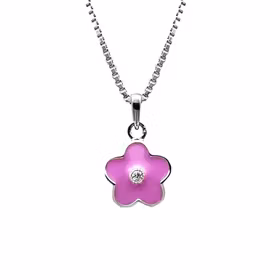 Doppresent flicka - halsband i silver med söt lila Blomma