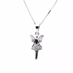 Halskæde sølv LYKKEFE HVIDT SWAROVSKI - Sweethearts halskæde til børn