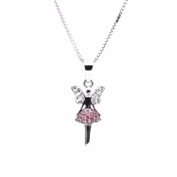 Halskæde sølv LYKKEFE LYSERØD SWAROVSKI - Sweethearts halskæde til børn