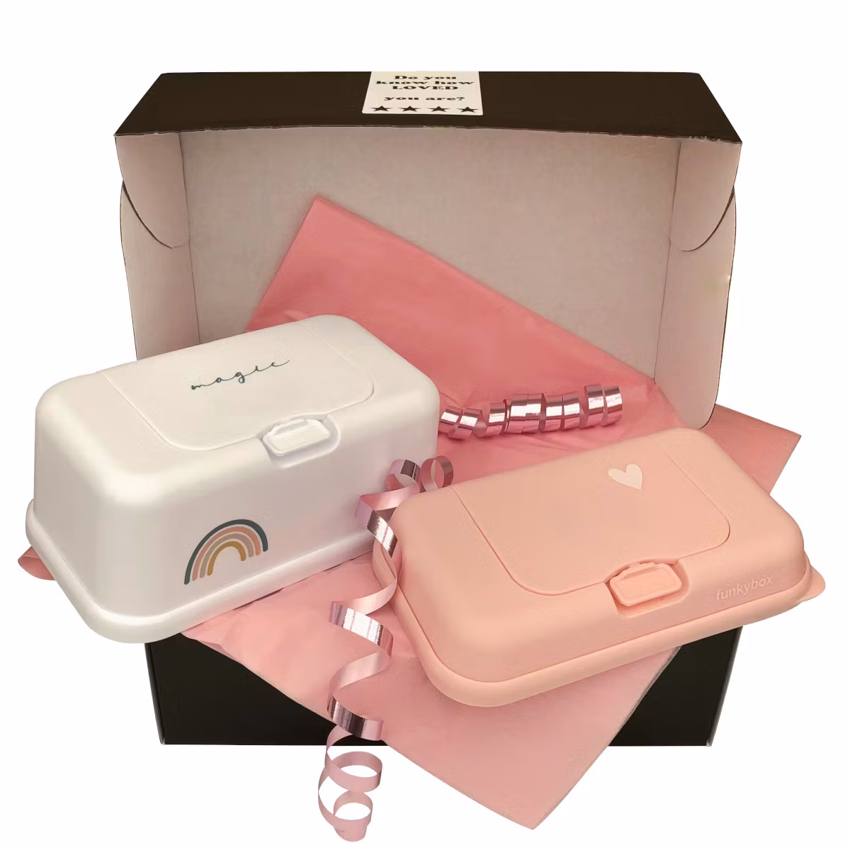 Funkybox present Rainbow & ToGo Pale Pink Heart, bebispresent, nyfödd, babyshower