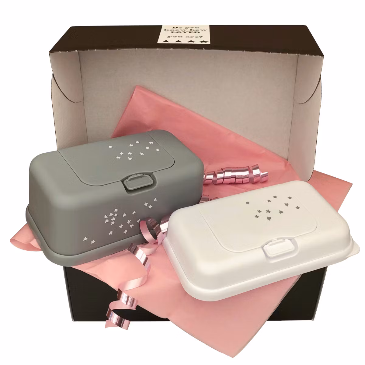 Funkybox present Little Stars Grå & ToGo Little Stars Vit, bebispresent, nyfödd, babyshower