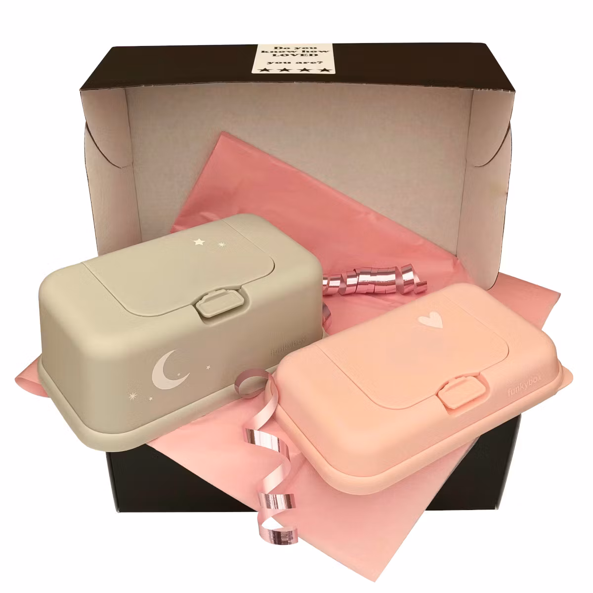Funkybox present Kaki Måne & ToGo Pale Pink Heart, bebispresent, nyfödd, babyshower