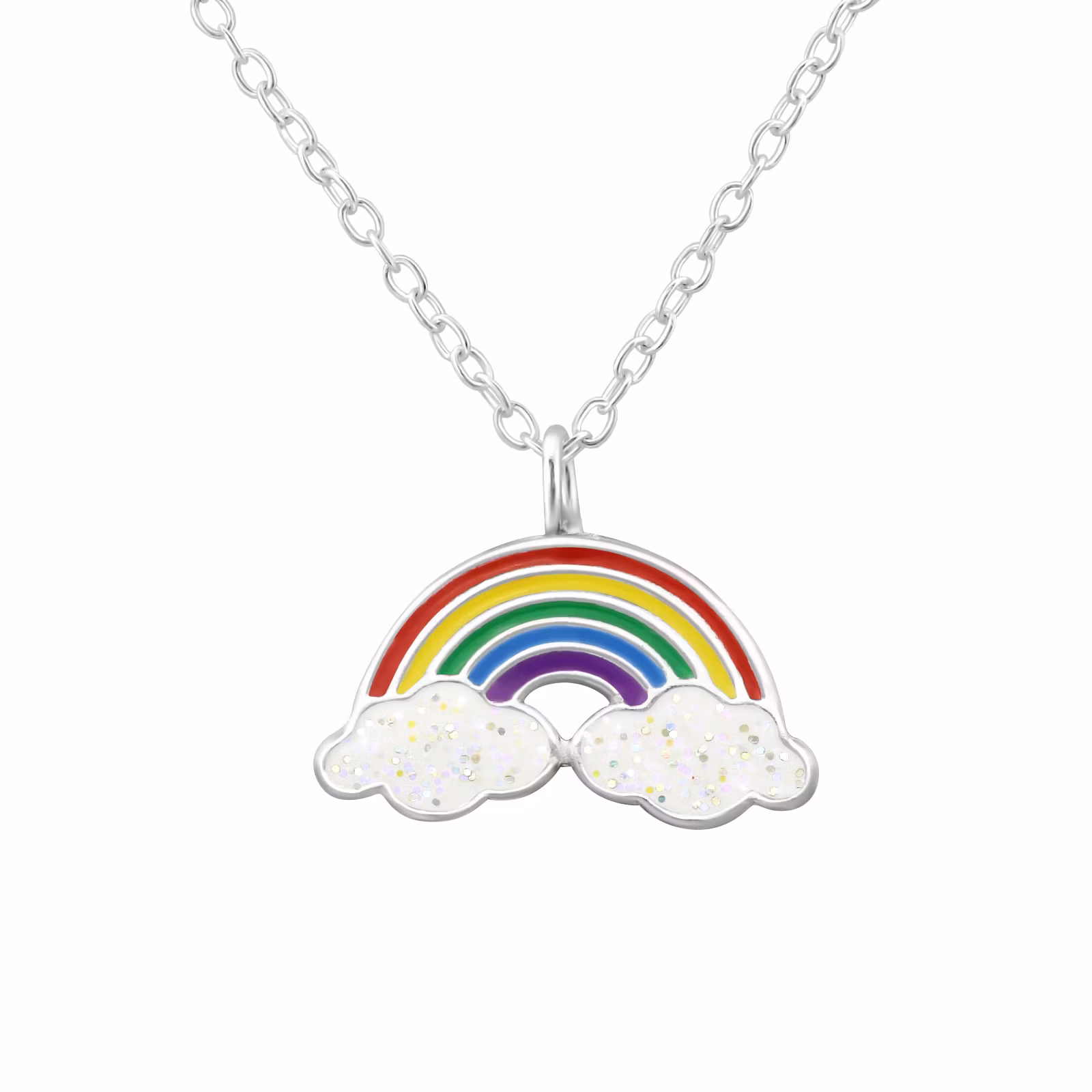 Barnhalsband Regnbåge på glittermoln - sött halsband till barn i äkta 925 sterling silver