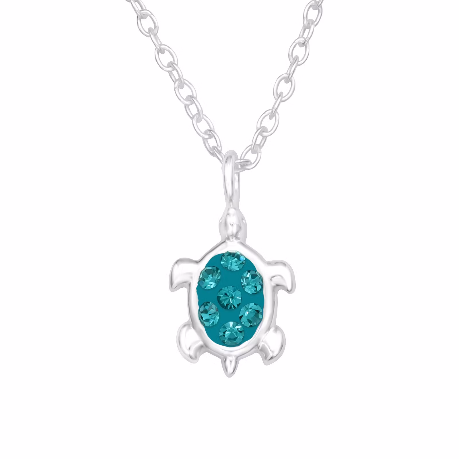 Barnhalsband Sköldpadda turkos - sött halsband till barn i äkta 925 sterling silver