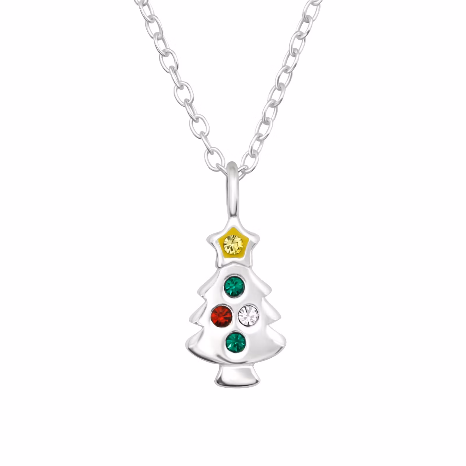 Julhalsband Julgran silver - söta julsmycken till barn i äkta silver - halsband med julmotiv