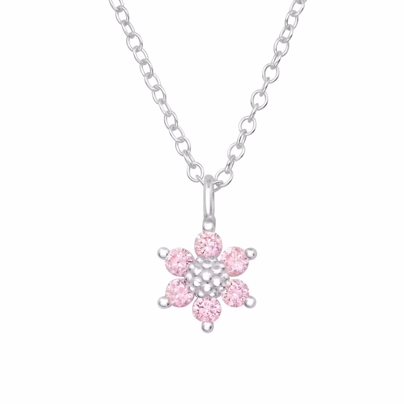 Barnhalsband Blomma ljusrosa stenar - sött halsband till barn i äkta 925 sterling silver