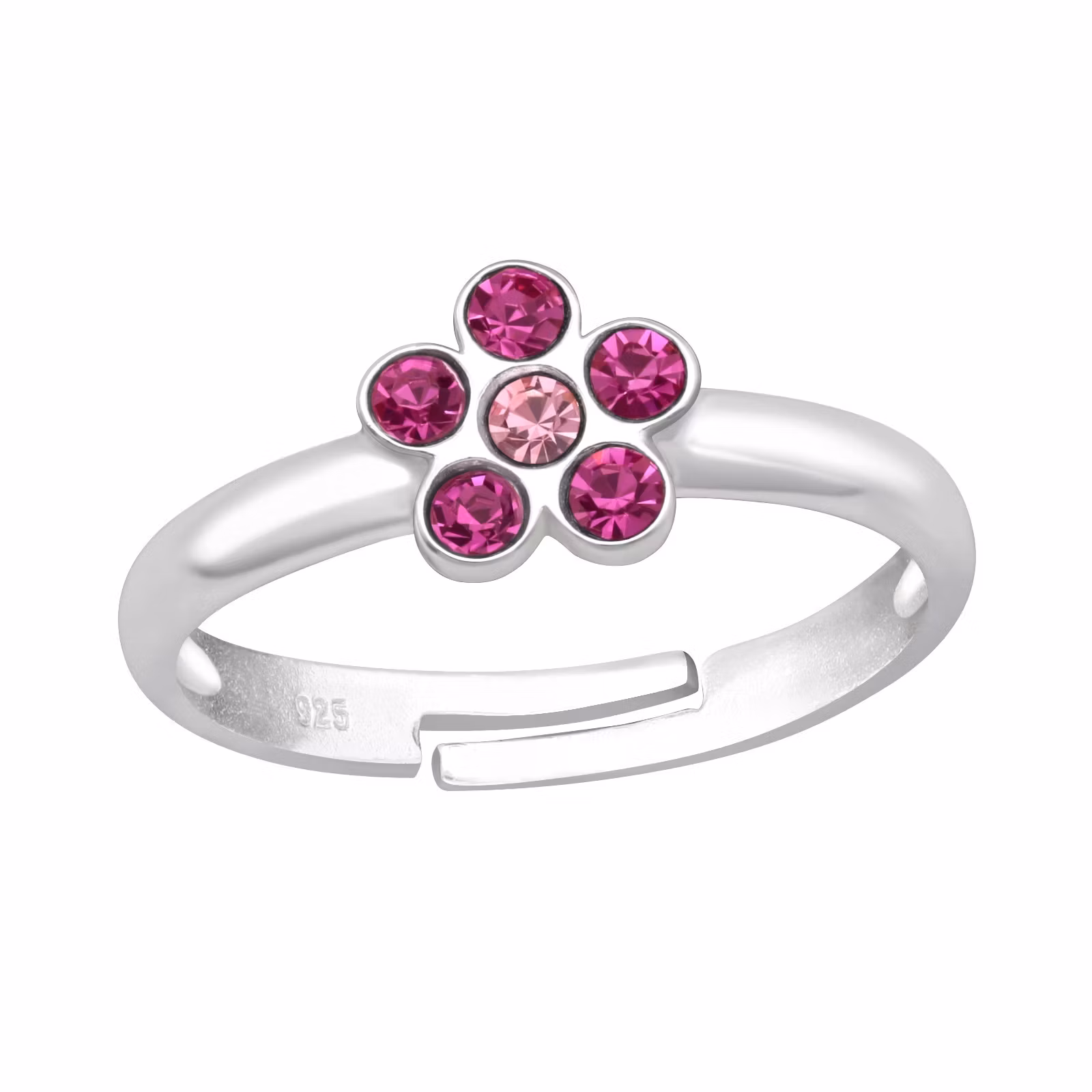 Ring till barn Blomma rosa stenar - söt, justerbar silverring - en barnring i äkta silver