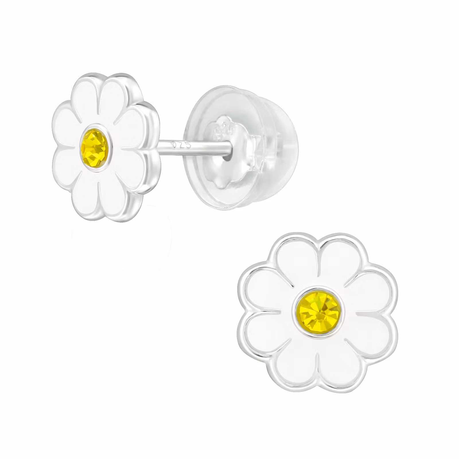 Barnörhängen Prästkrage med glittersten - Sweethearts örhängen till barn med blommor i äkta 925 sterling silver