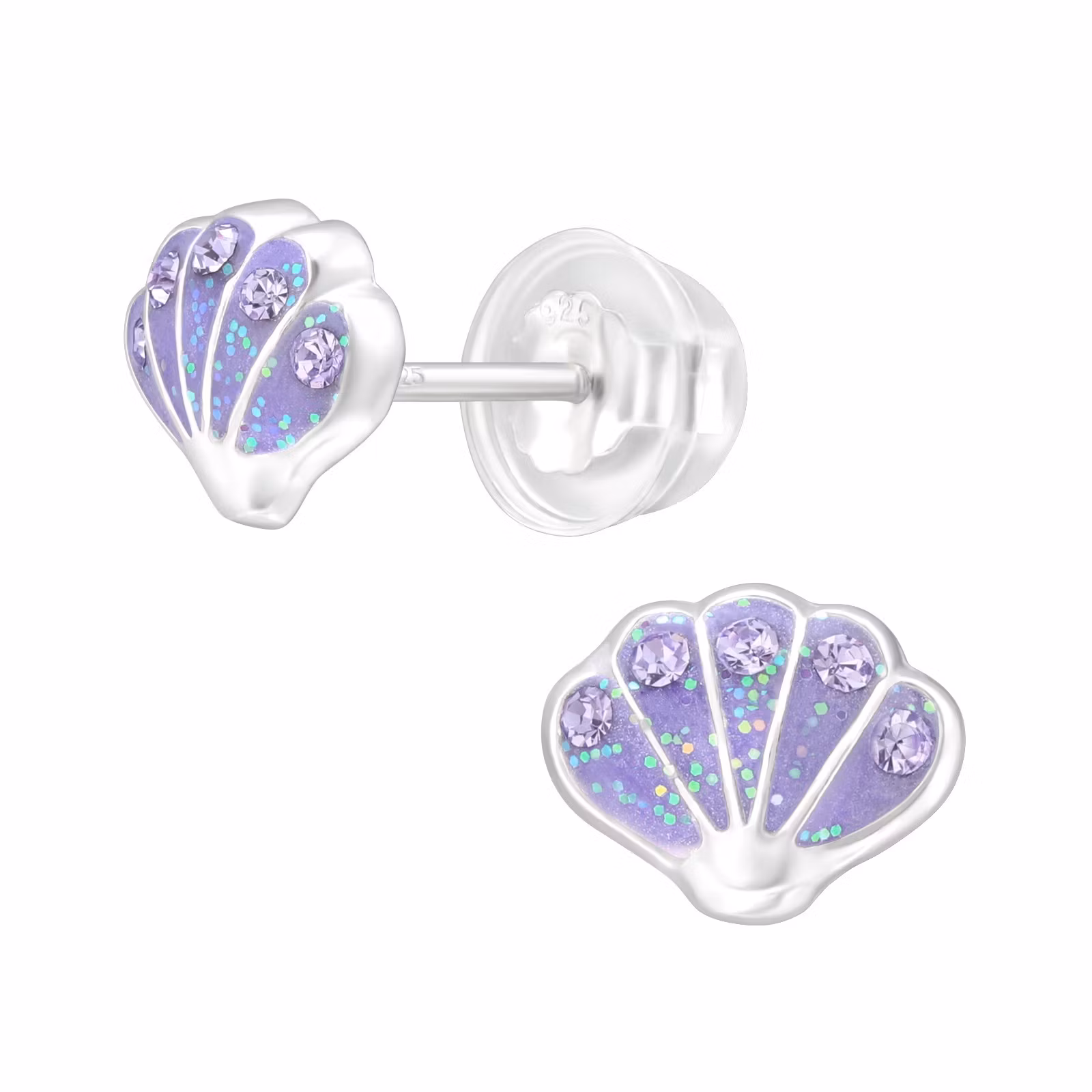 Barnörhängen Snäckor med glitter - söta Sweethearts örhängen till barn i äkta 925 sterling silver