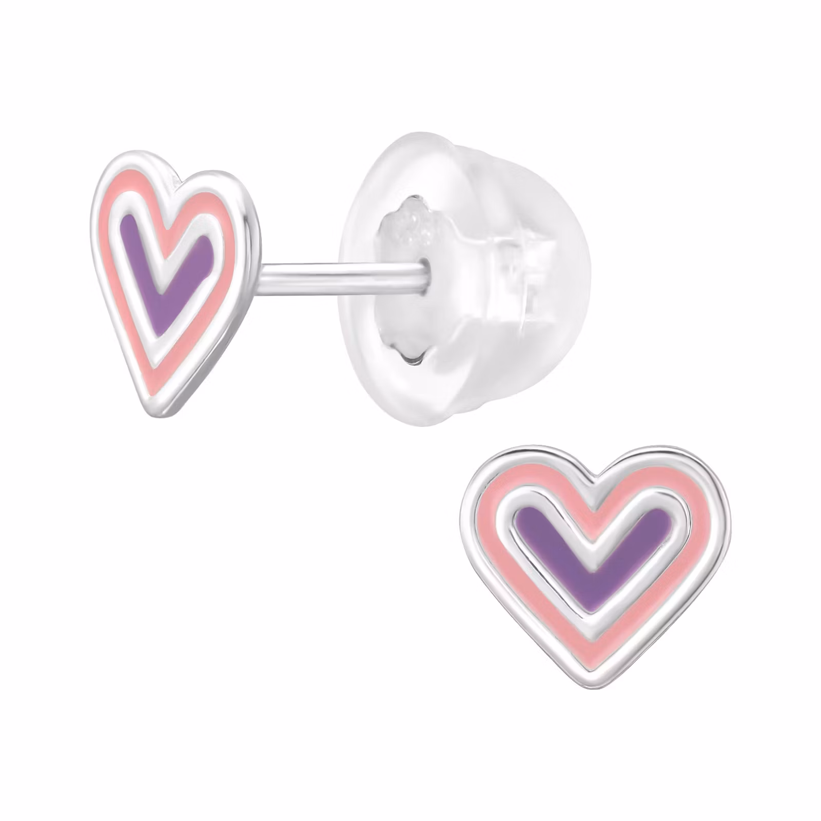 Barnörhängen Hjärta rosa & lila -  söta Sweethearts örhängen till barn med hjärtan i äkta 925 sterling silver
