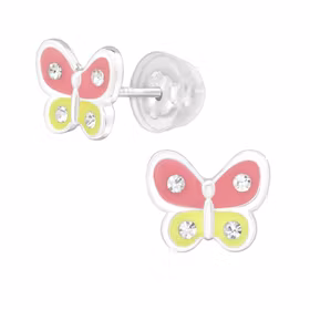 Barnörhängen Fjäril rosa & gul - örhängen barn i äkta silver